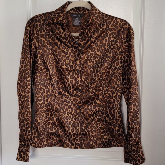 Mark Eisen Leopard Print Woman Button Down Long Sleeve Shirt Size XS - Picture 1 of 7